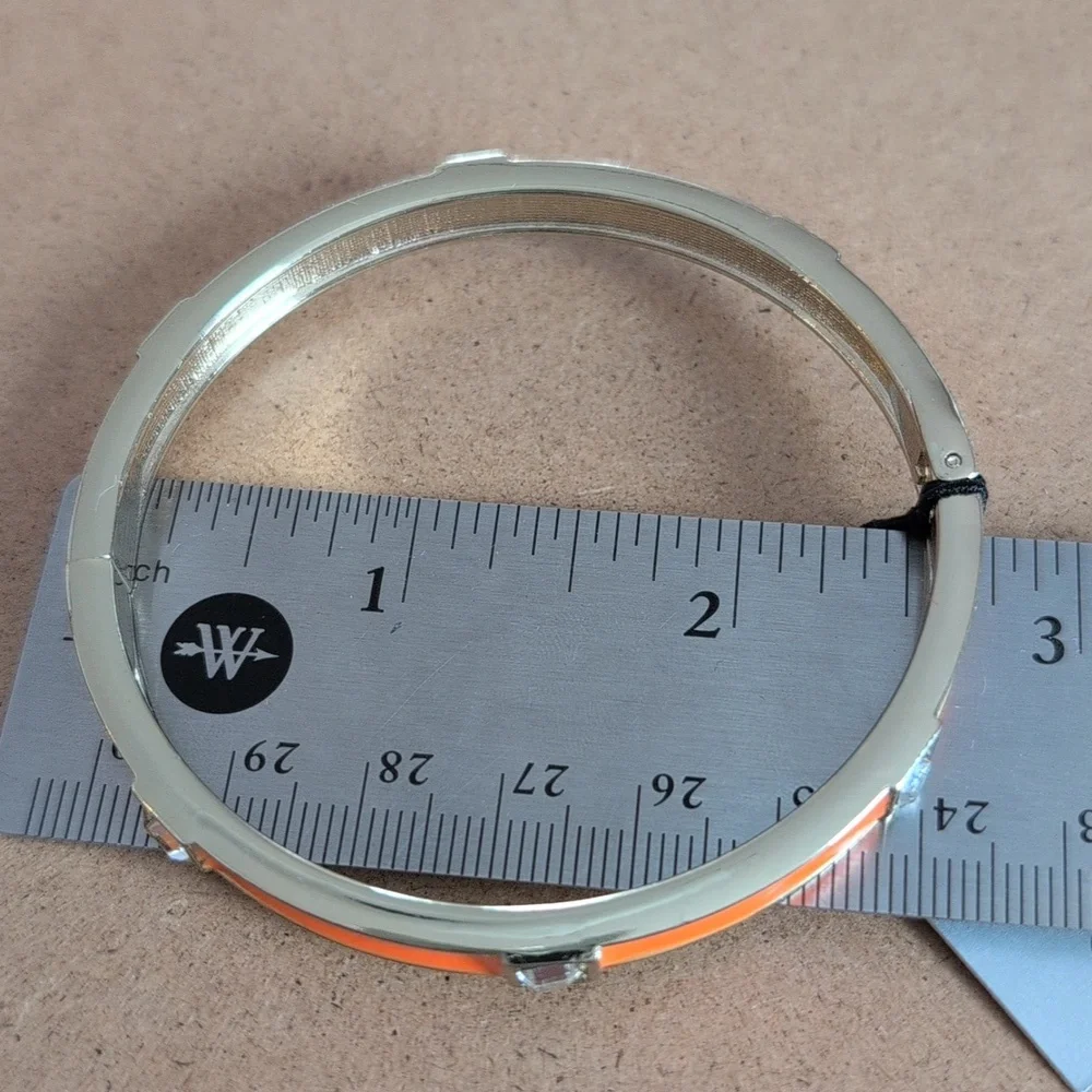 Sequin Silver Orange Accent Modern Bangle Bracelet
